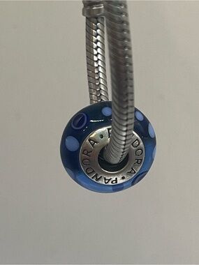 Pandora Navy and Light Blue Polka Dot Murano Glass Charm